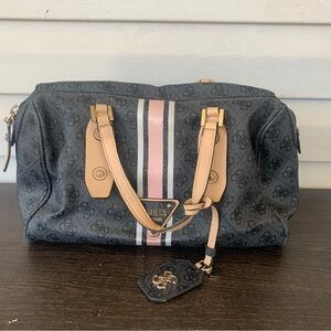 GUESS Logo Sport Large Box Satchel Bag Coal Black Beige SI503407